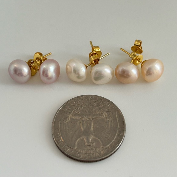 Set of 3 Colors 8-9mm Freshwater Pearl Earrings - Picture 5 of 5